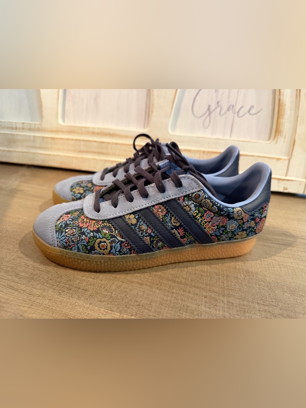 adidas Kids Floral Gazelle Sneakers - Navy, Gray, Gum